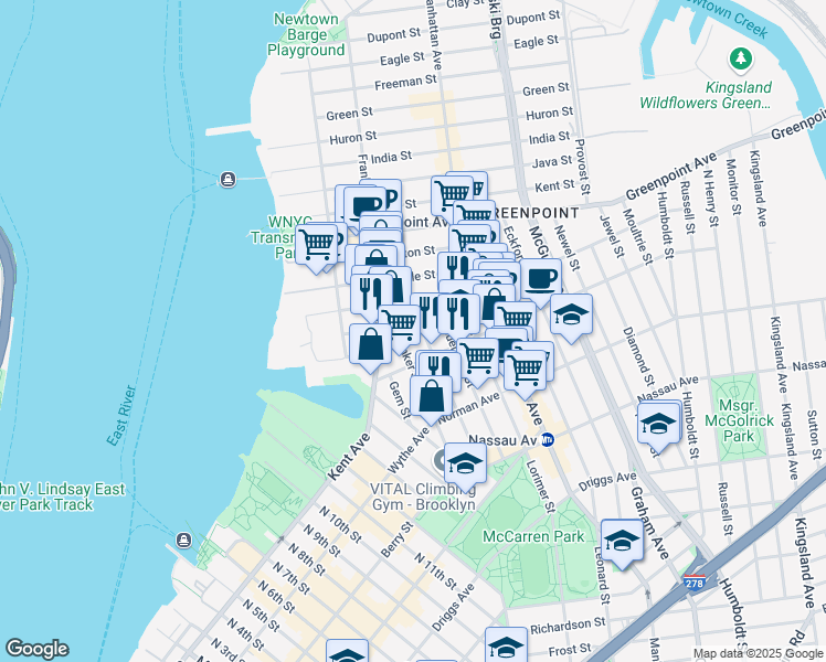 map of restaurants, bars, coffee shops, grocery stores, and more near in Brooklyn