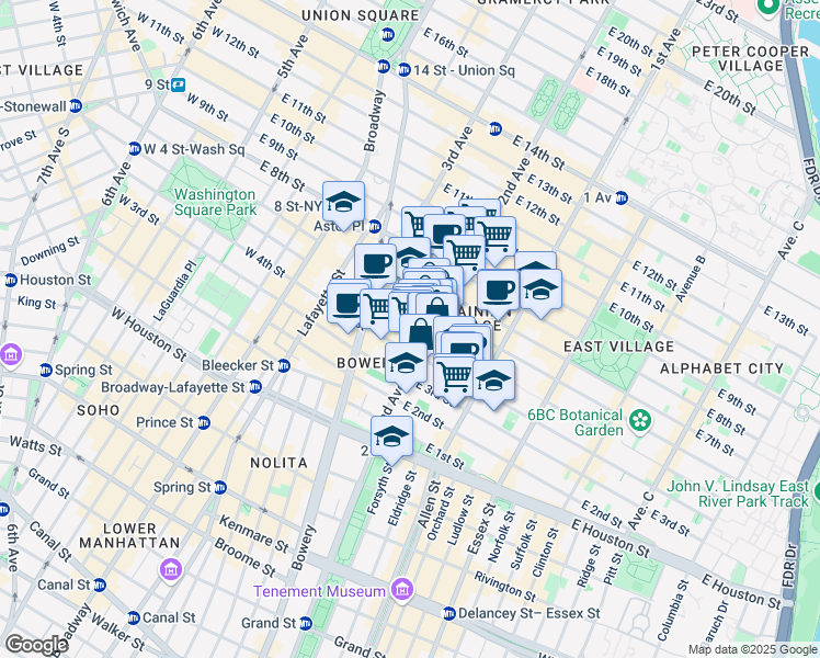 map of restaurants, bars, coffee shops, grocery stores, and more near in New York