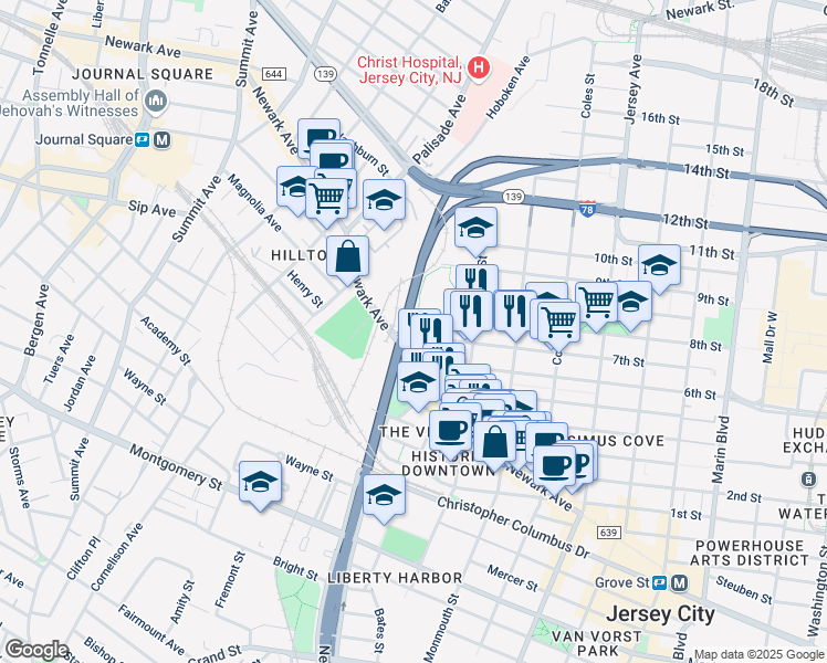 map of restaurants, bars, coffee shops, grocery stores, and more near 342 7th Street in Jersey City