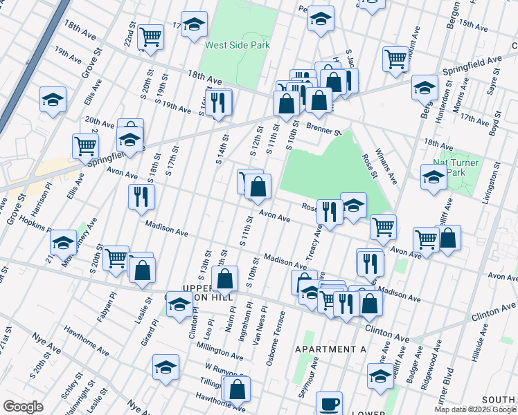 map of restaurants, bars, coffee shops, grocery stores, and more near 776 South 11th Street in Newark