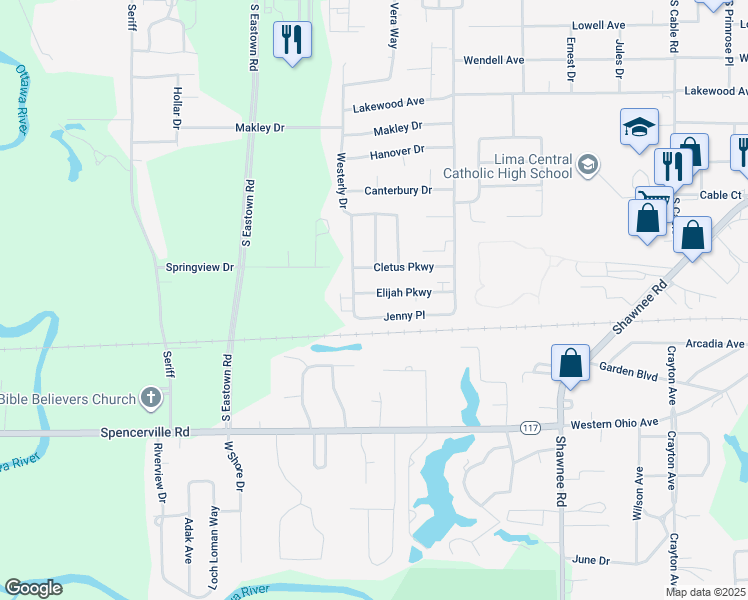 map of restaurants, bars, coffee shops, grocery stores, and more near 3030 Jenny Place in Lima