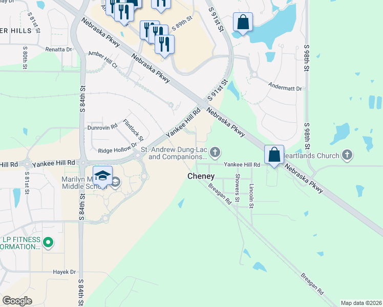 map of restaurants, bars, coffee shops, grocery stores, and more near 8501 South 91st Street in Lincoln