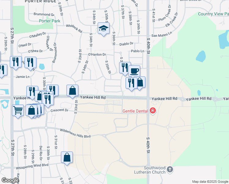 map of restaurants, bars, coffee shops, grocery stores, and more near 3604 O'Sullivan Road in Lincoln
