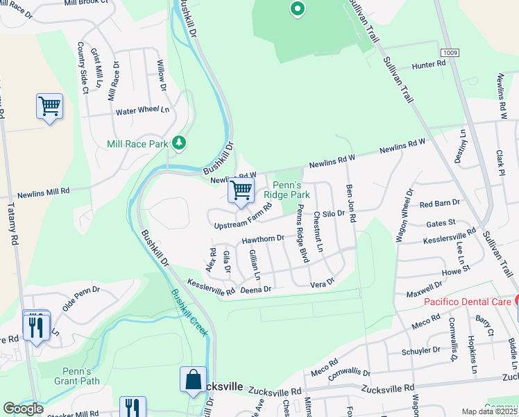 map of restaurants, bars, coffee shops, grocery stores, and more near 1365 Upstream Farm Road in Easton