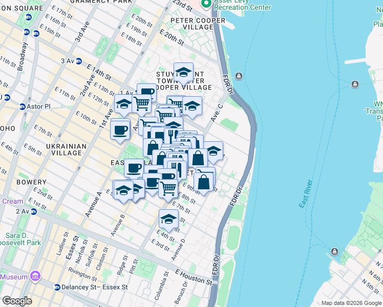 map of restaurants, bars, coffee shops, grocery stores, and more near in New York