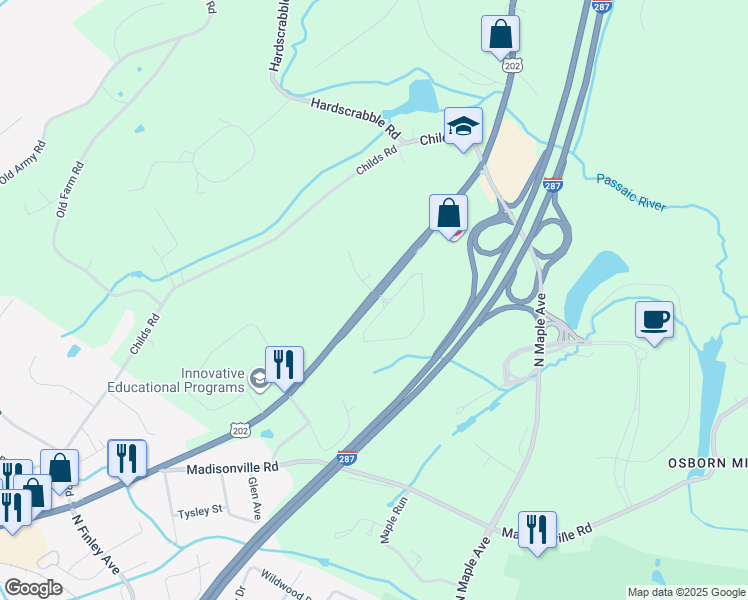 map of restaurants, bars, coffee shops, grocery stores, and more near 131 Morristown Road in Bernards