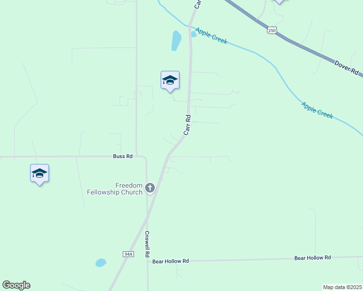 map of restaurants, bars, coffee shops, grocery stores, and more near 5930 Carr Road in Apple Creek