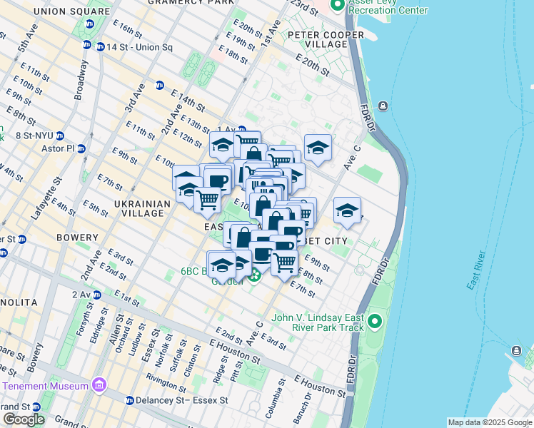 map of restaurants, bars, coffee shops, grocery stores, and more near in New York