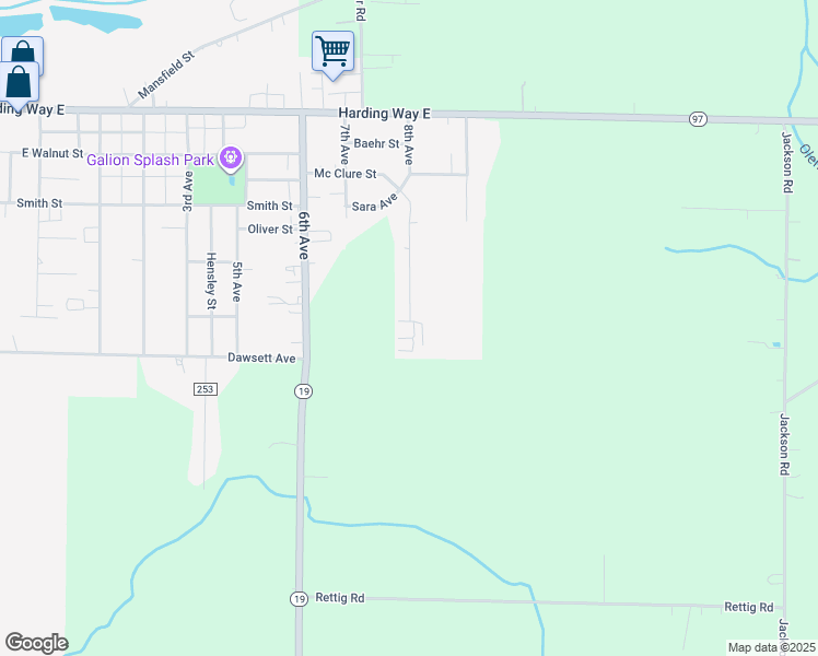 map of restaurants, bars, coffee shops, grocery stores, and more near 390 8th Avenue in Galion
