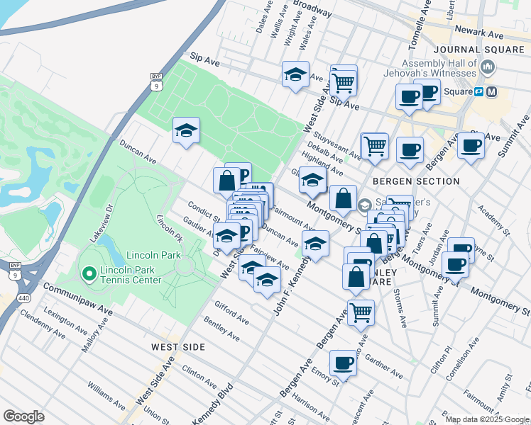 map of restaurants, bars, coffee shops, grocery stores, and more near in Jersey City