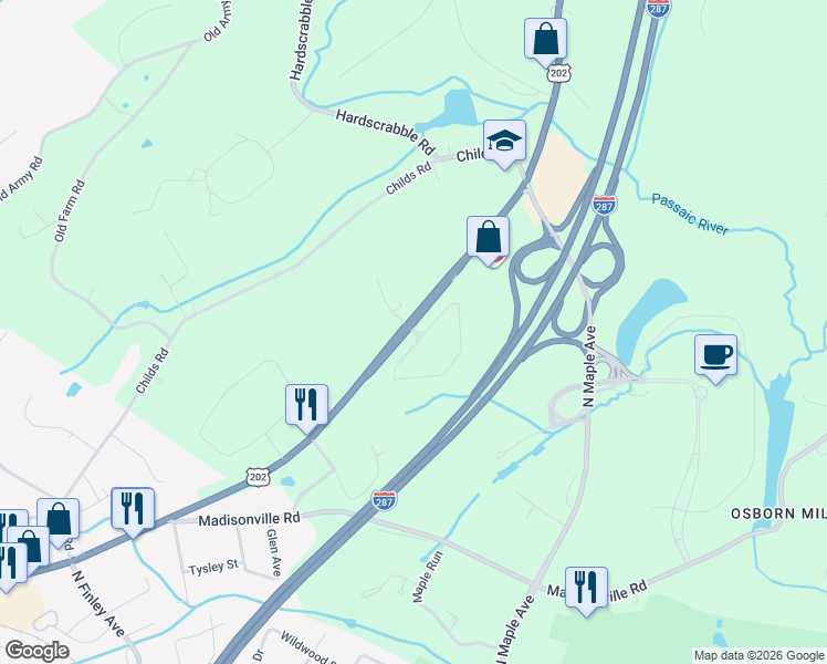 map of restaurants, bars, coffee shops, grocery stores, and more near 131 Morristown Road in Bernards