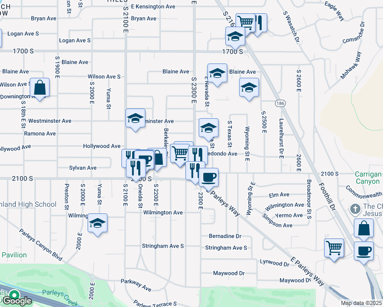 map of restaurants, bars, coffee shops, grocery stores, and more near in Salt Lake City