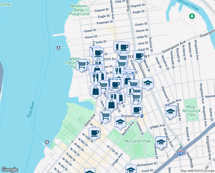 map of restaurants, bars, coffee shops, grocery stores, and more near in Brooklyn