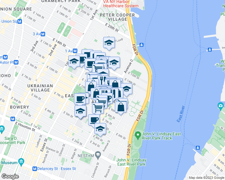 map of restaurants, bars, coffee shops, grocery stores, and more near in New York