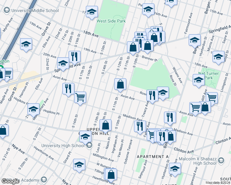 map of restaurants, bars, coffee shops, grocery stores, and more near 776 South 11th Street in Newark