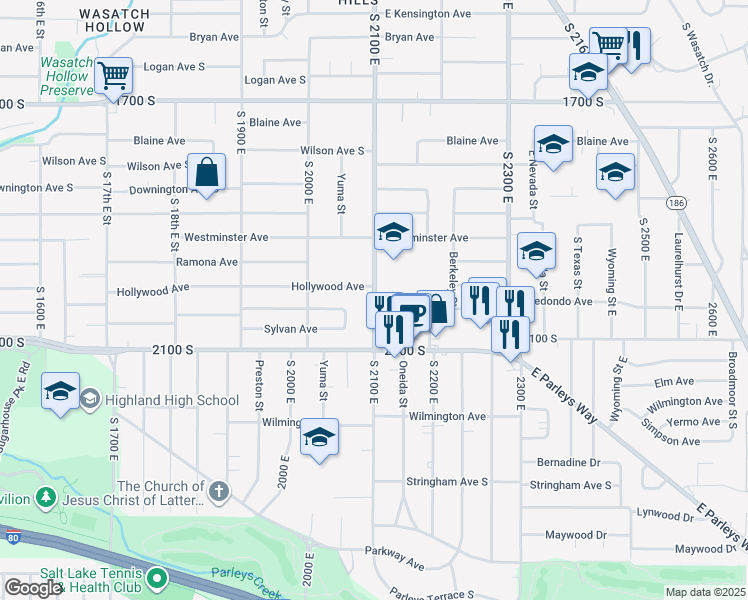 map of restaurants, bars, coffee shops, grocery stores, and more near in Salt Lake City