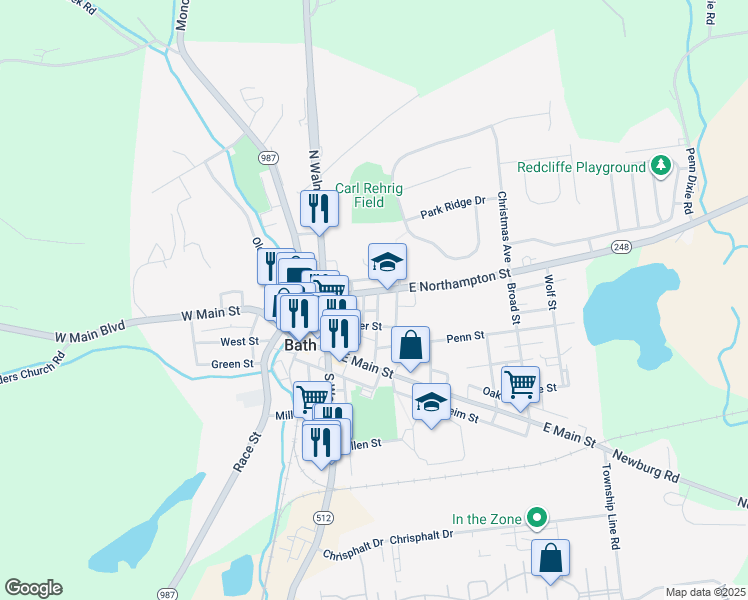 map of restaurants, bars, coffee shops, grocery stores, and more near 108 Winchester Street in Easton