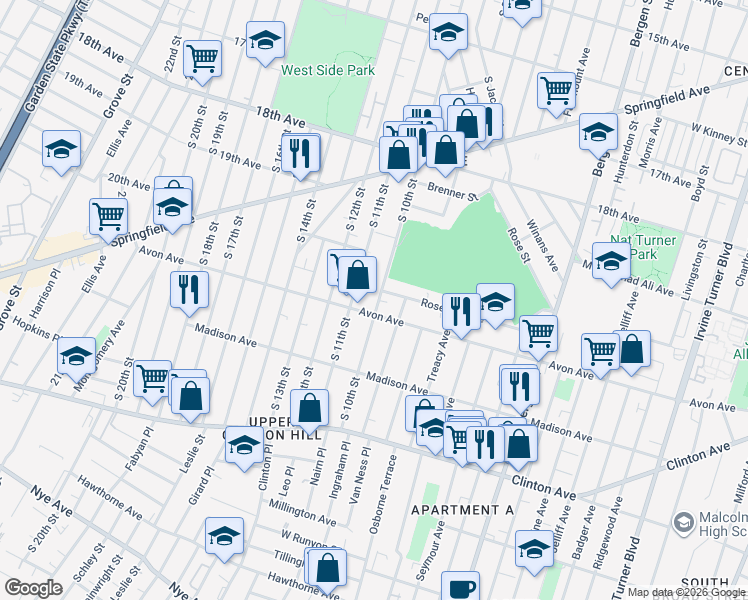 map of restaurants, bars, coffee shops, grocery stores, and more near 776 South 11th Street in Newark