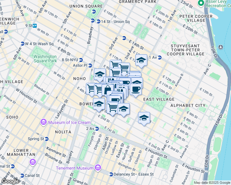 map of restaurants, bars, coffee shops, grocery stores, and more near 315 East 6th Street in New York