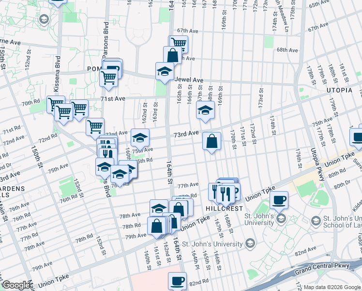 map of restaurants, bars, coffee shops, grocery stores, and more near in Queens