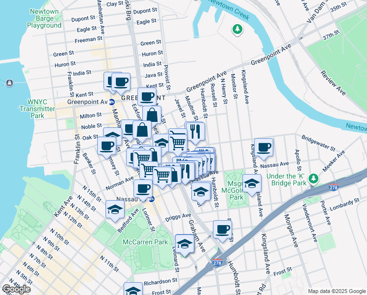 map of restaurants, bars, coffee shops, grocery stores, and more near in Brooklyn