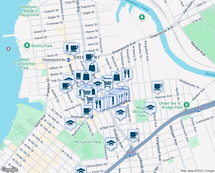 map of restaurants, bars, coffee shops, grocery stores, and more near in Brooklyn