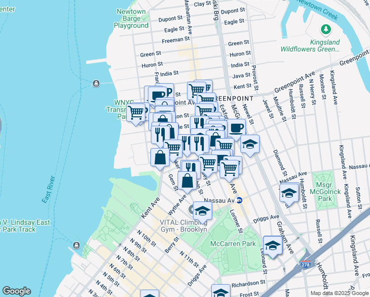 map of restaurants, bars, coffee shops, grocery stores, and more near in Brooklyn