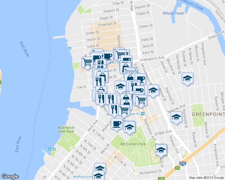 map of restaurants, bars, coffee shops, grocery stores, and more near in Brooklyn