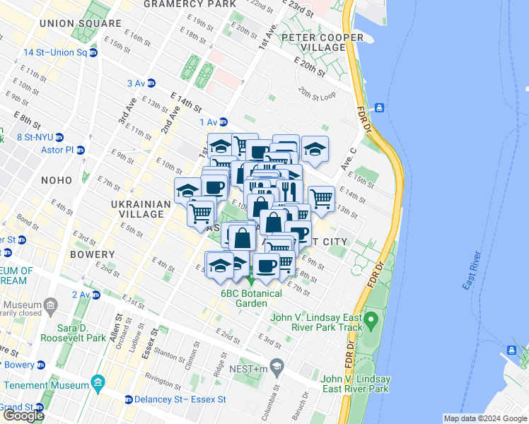 map of restaurants, bars, coffee shops, grocery stores, and more near in New York