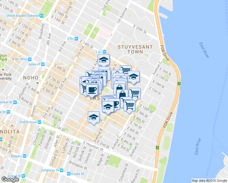 map of restaurants, bars, coffee shops, grocery stores, and more near in New York