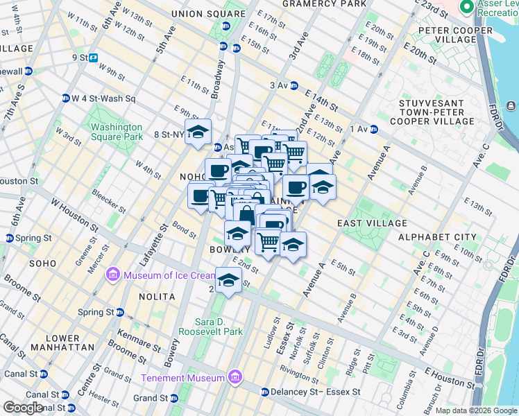 map of restaurants, bars, coffee shops, grocery stores, and more near in New York
