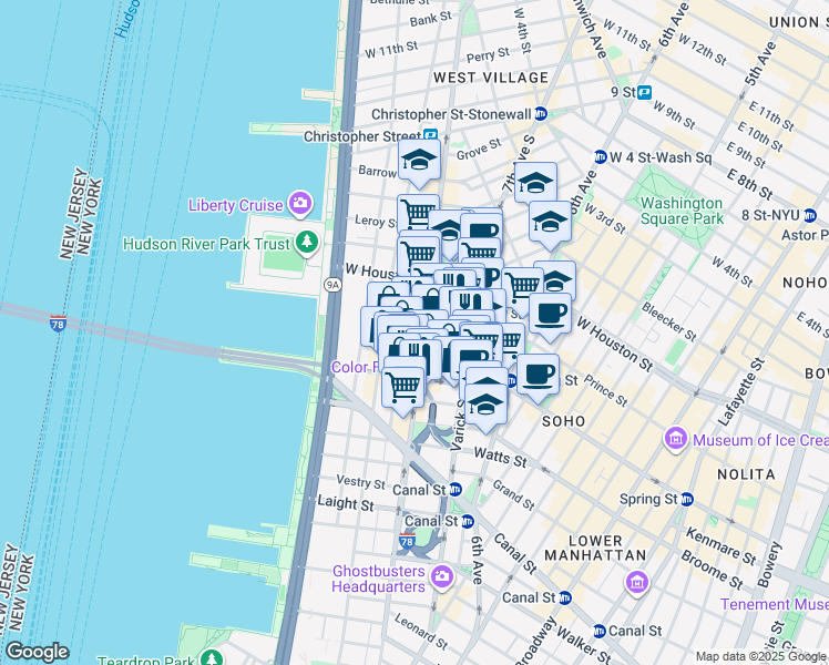 map of restaurants, bars, coffee shops, grocery stores, and more near in New York