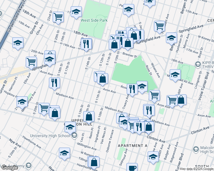 map of restaurants, bars, coffee shops, grocery stores, and more near 776 South 11th Street in Newark
