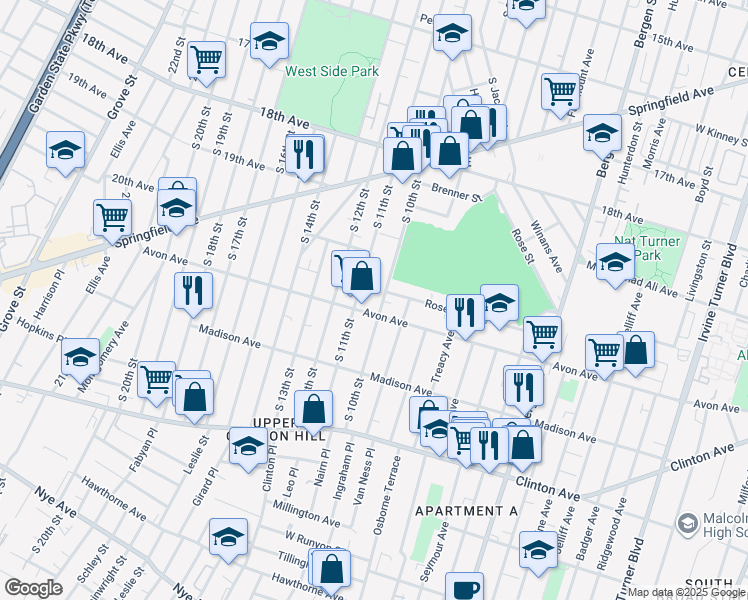 map of restaurants, bars, coffee shops, grocery stores, and more near 776 South 11th Street in Newark