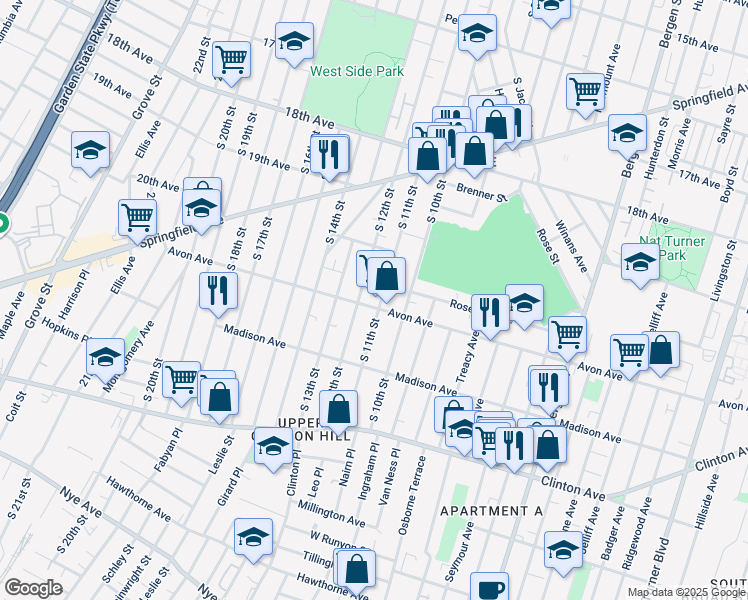 map of restaurants, bars, coffee shops, grocery stores, and more near 776 South 11th Street in Newark
