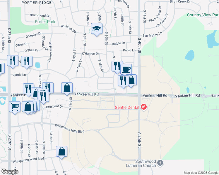 map of restaurants, bars, coffee shops, grocery stores, and more near 3631 O'Sullivan Road in Lincoln