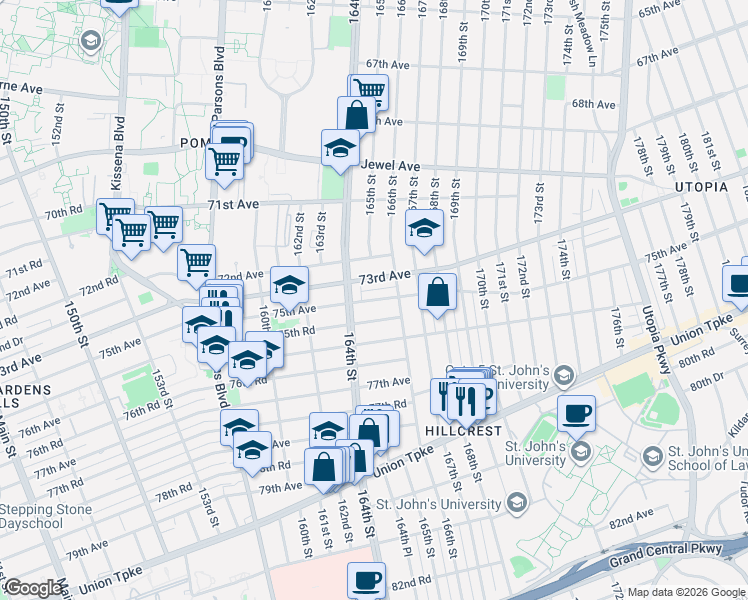 map of restaurants, bars, coffee shops, grocery stores, and more near in Queens