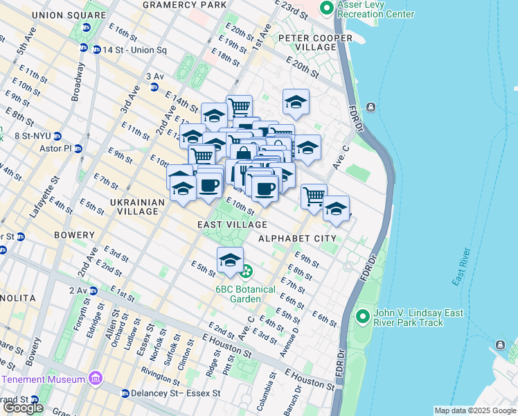map of restaurants, bars, coffee shops, grocery stores, and more near in New York