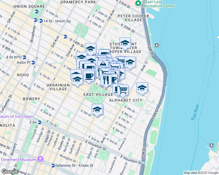 map of restaurants, bars, coffee shops, grocery stores, and more near in New York
