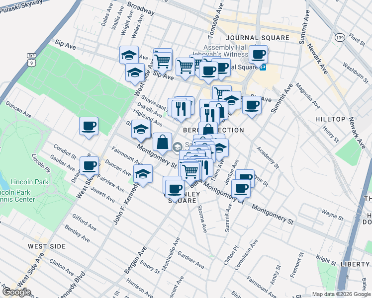 map of restaurants, bars, coffee shops, grocery stores, and more near 2684 John F. Kennedy Boulevard in Jersey City