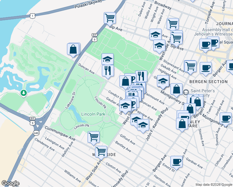 map of restaurants, bars, coffee shops, grocery stores, and more near 226 Duncan Avenue in Jersey City