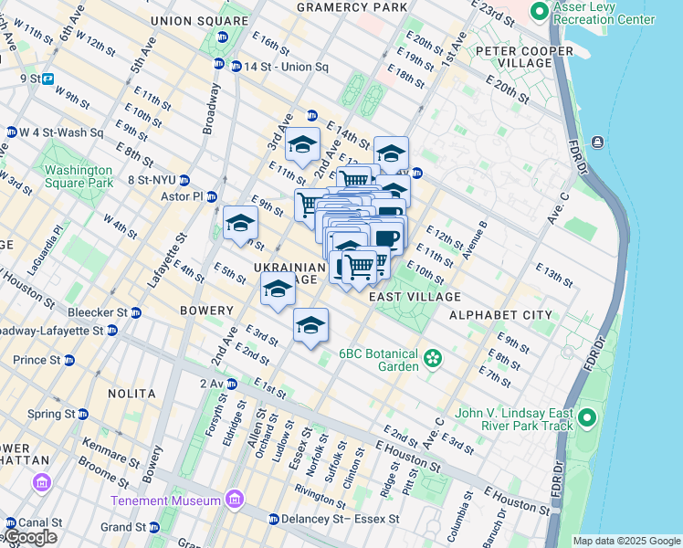 map of restaurants, bars, coffee shops, grocery stores, and more near 246 East 10th Street in New York