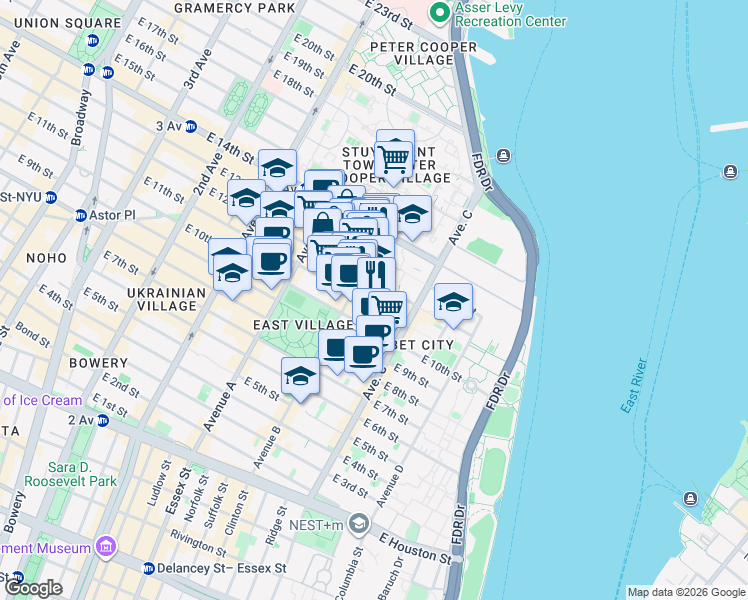 map of restaurants, bars, coffee shops, grocery stores, and more near in New York