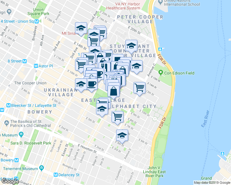 map of restaurants, bars, coffee shops, grocery stores, and more near in New York