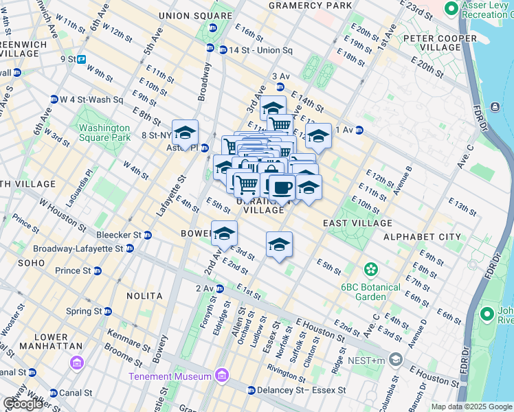 map of restaurants, bars, coffee shops, grocery stores, and more near in New York