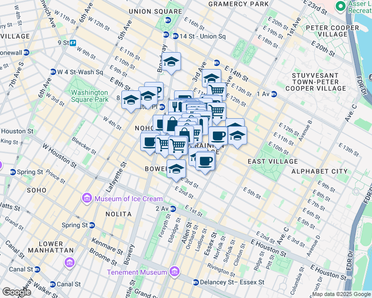 map of restaurants, bars, coffee shops, grocery stores, and more near in New York