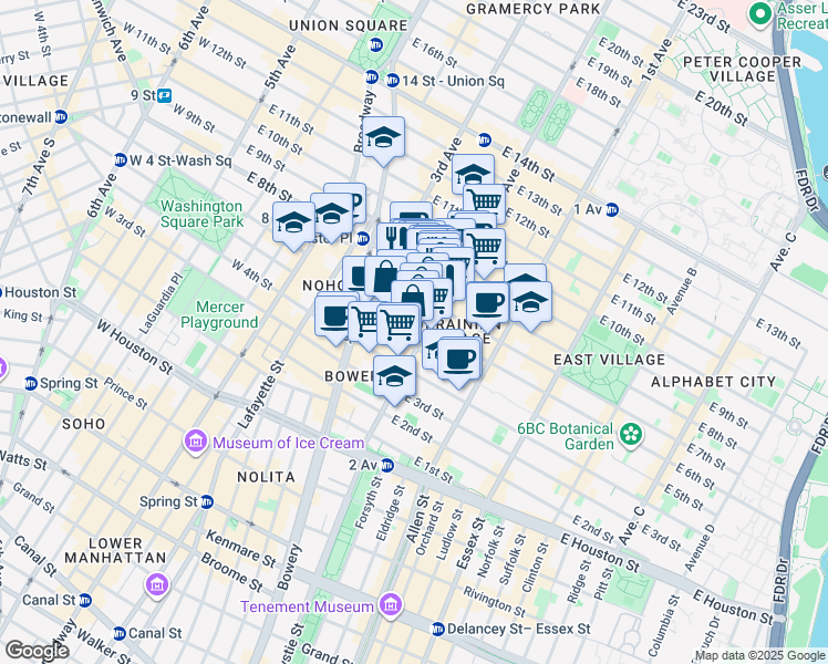 map of restaurants, bars, coffee shops, grocery stores, and more near in New York