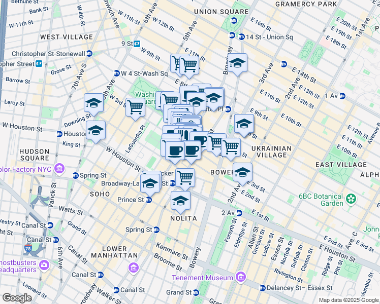 map of restaurants, bars, coffee shops, grocery stores, and more near 683 Broadway in New York