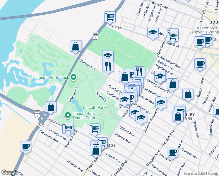 map of restaurants, bars, coffee shops, grocery stores, and more near 251 Duncan Avenue in Jersey City
