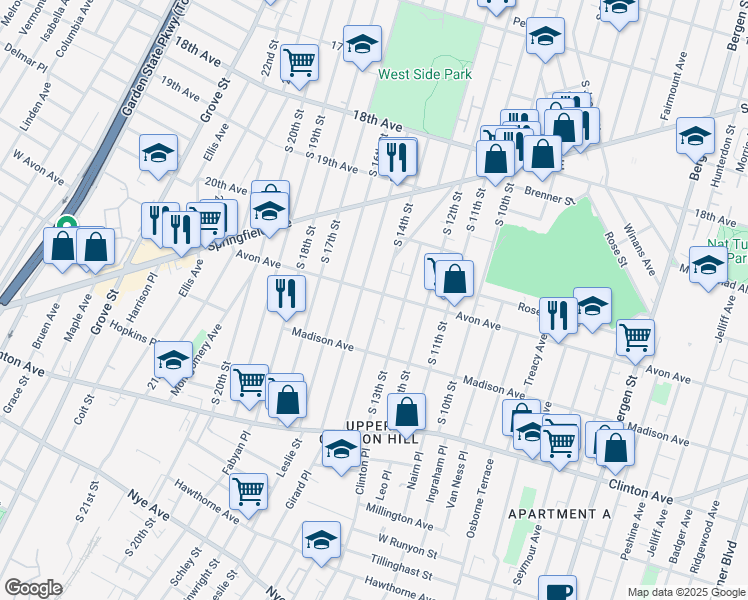 map of restaurants, bars, coffee shops, grocery stores, and more near in Newark